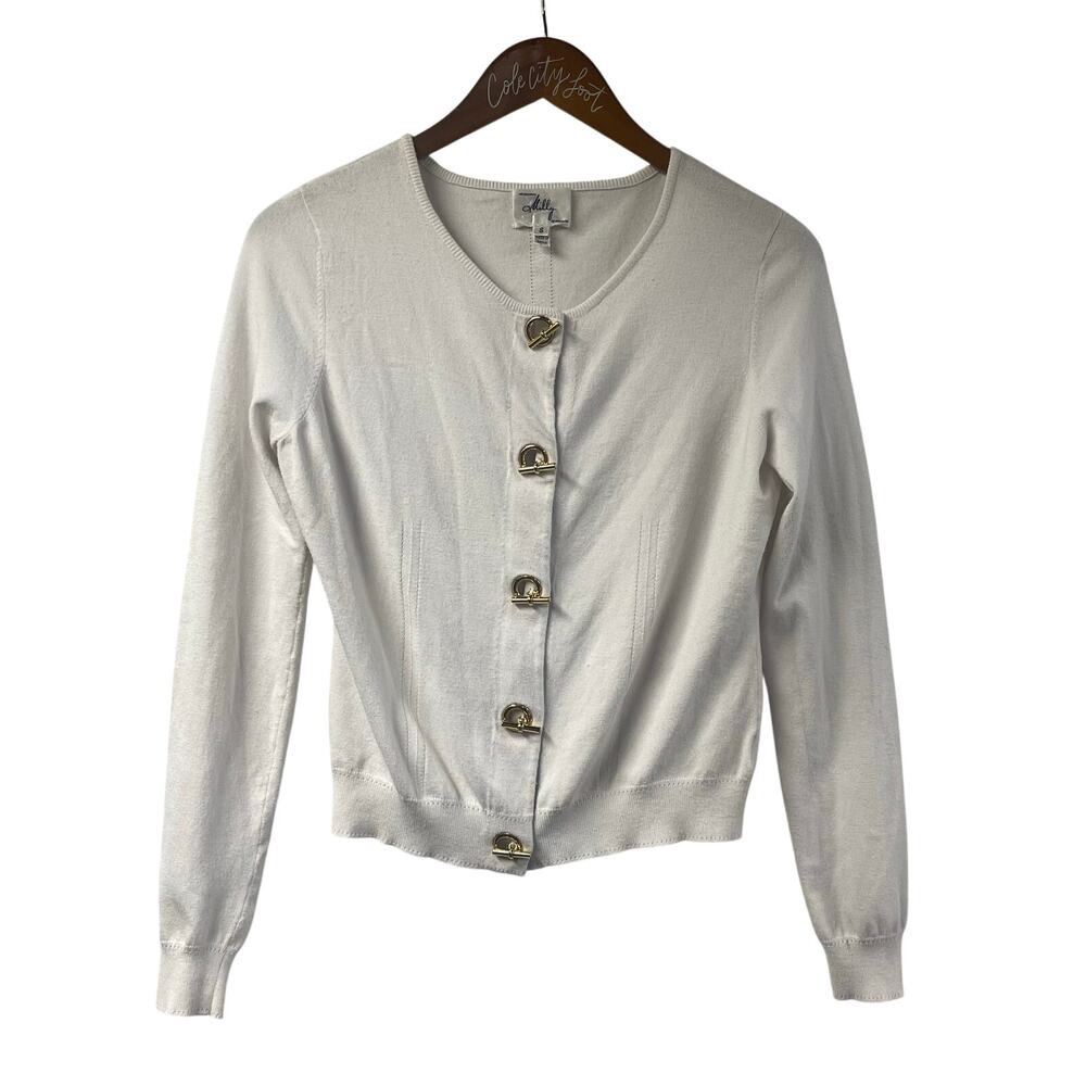 Milly New York Cardigan Sweater White Small Gold Toggle Casual Luxury